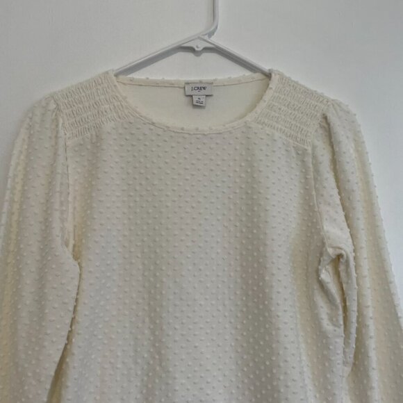 J. CREW FACTORY Long Sleeve Clip Dot Top Cream Ivory Off White ? Textured Blouse - Picture 5 of 13